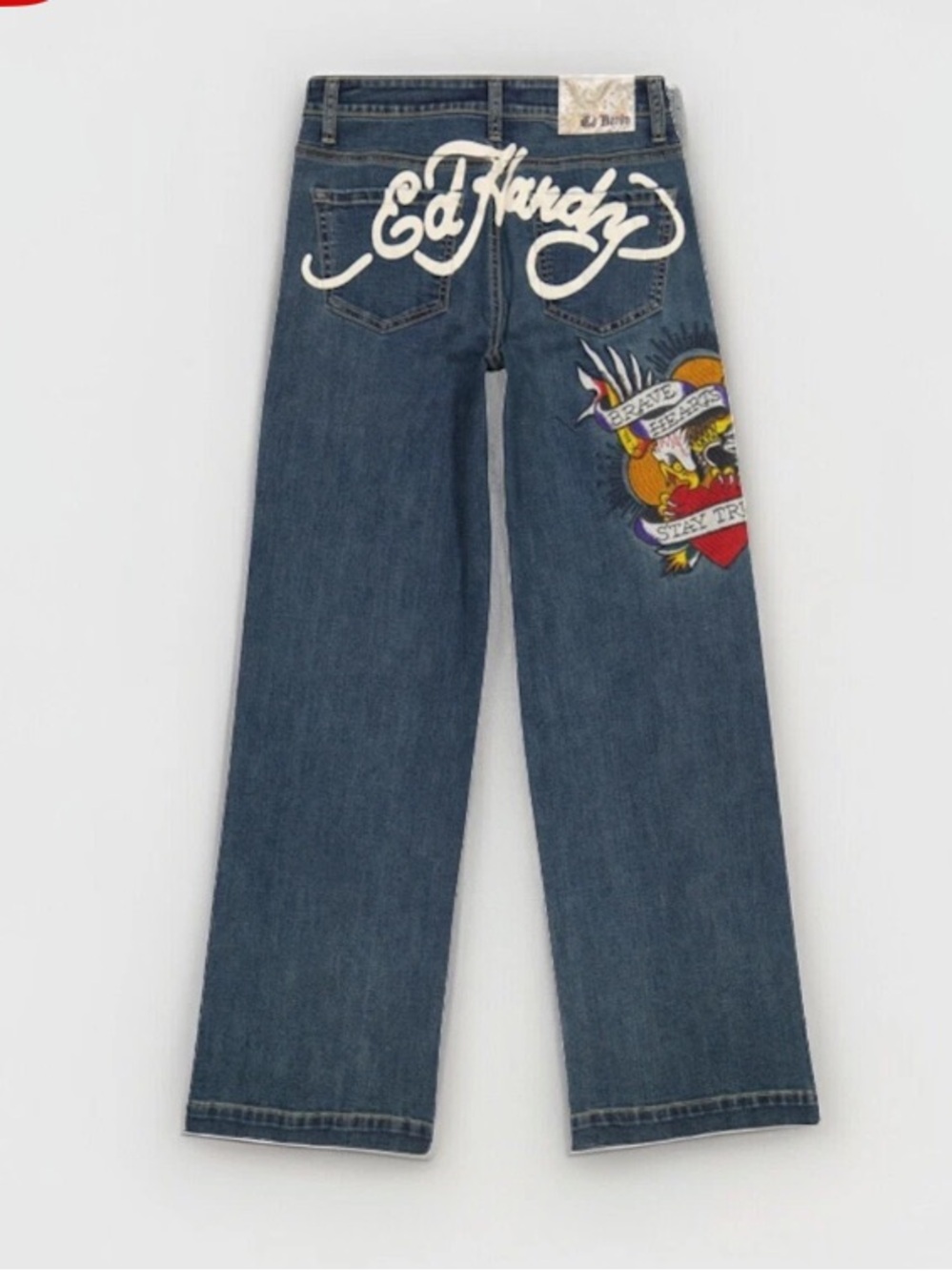 NWT’S Ed Hardy Women's Brave Hearts Stay True Eagle Wide Leg Med Wash Jeans 26
